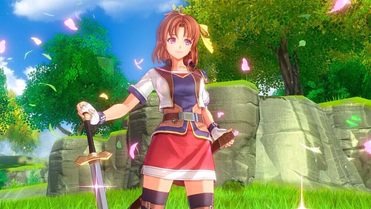 Personaje femenino con espada en un entorno natural en Trails in the Sky 2nd Chapter