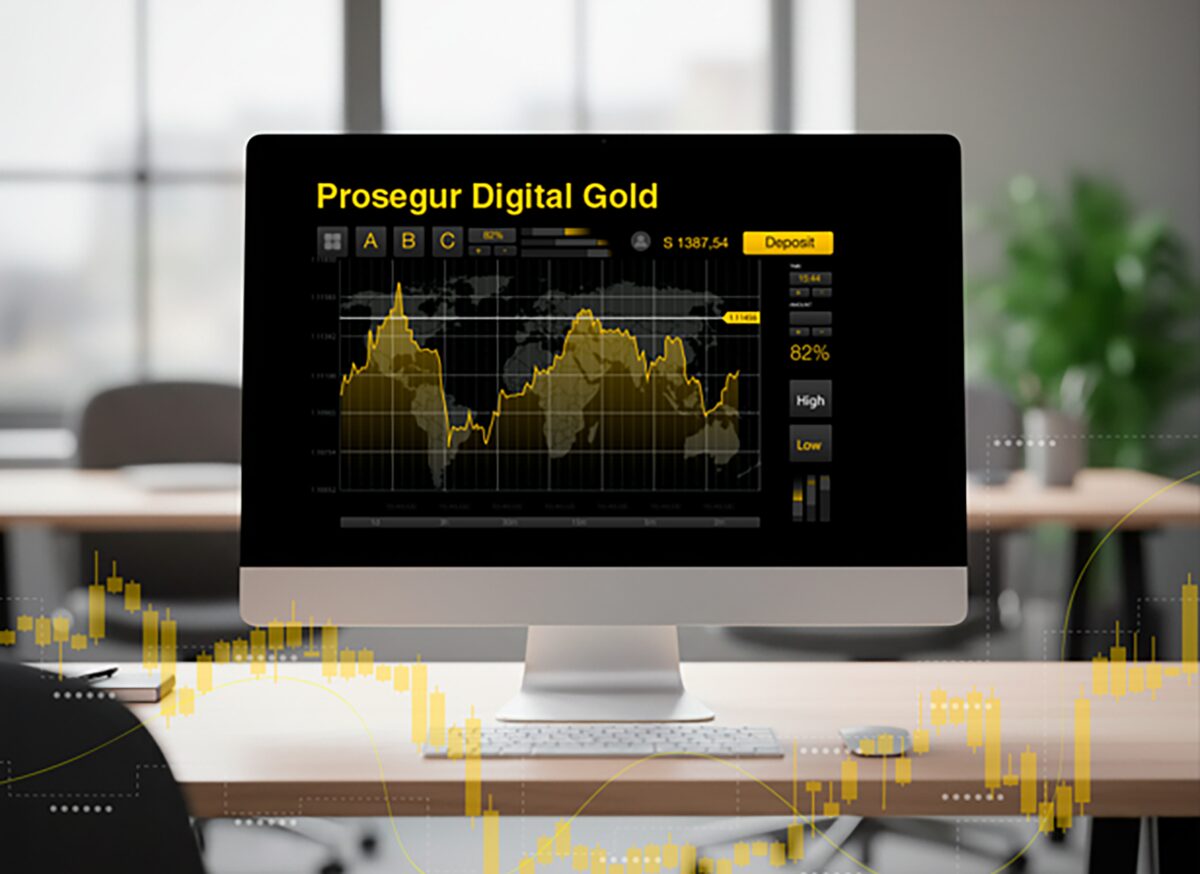 Pantalla de computadora mostrando gráficos de oro tokenizado en Prosegur Crypto