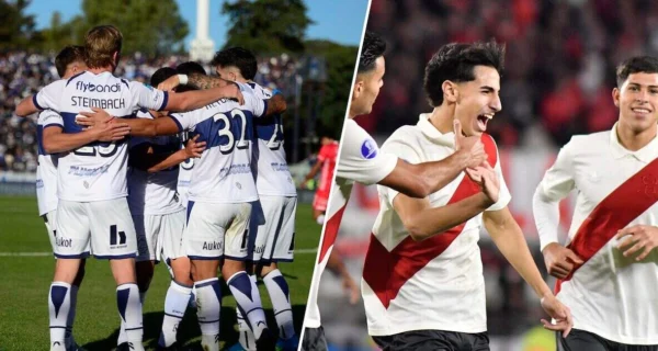 Jugadores de River Plate y Gimnasia en un partido de fútbol