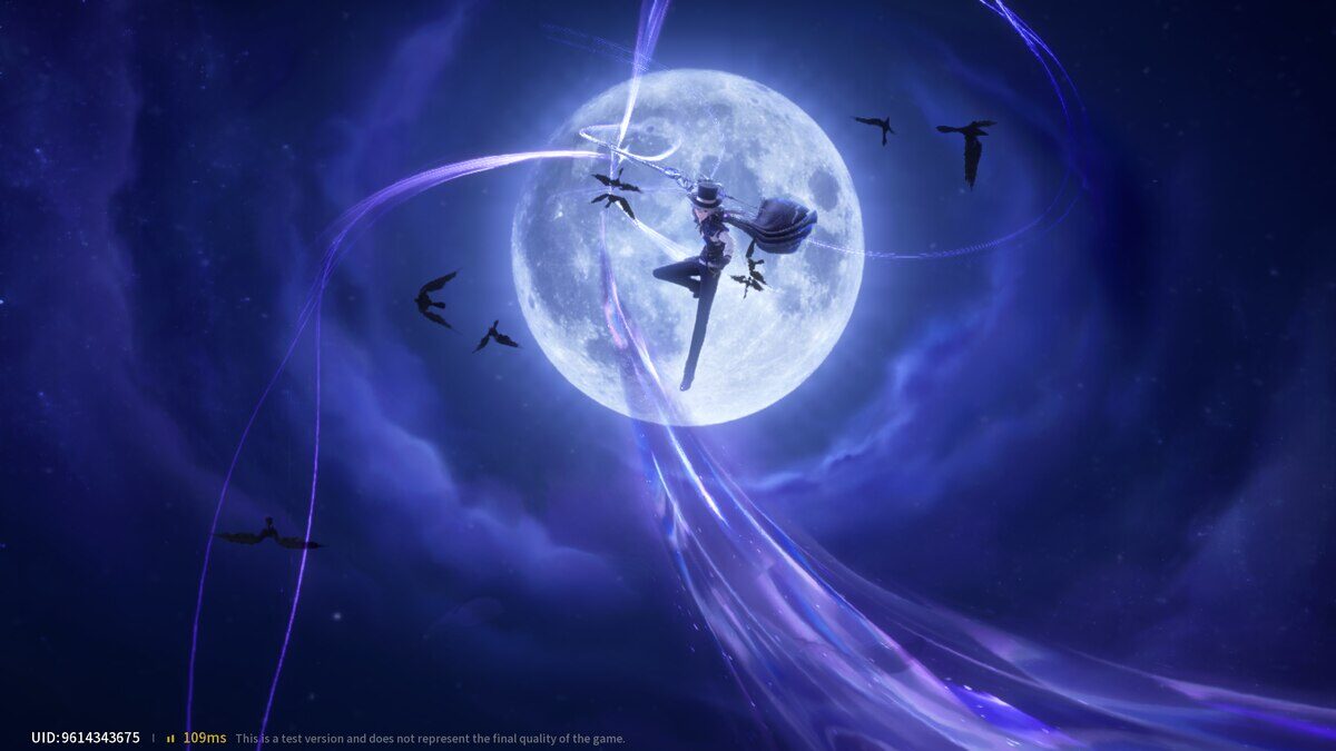 Escena del videojuego Silver Palace con una luna llena y personajes voladores