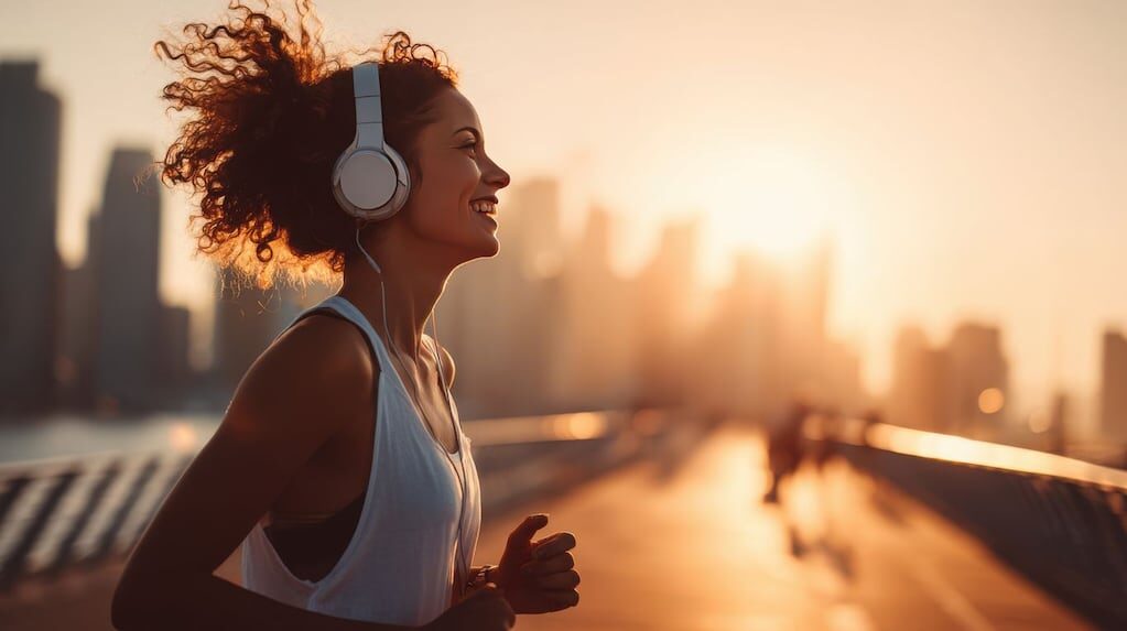 Usuario corriendo con auriculares mientras escucha música en Spotify