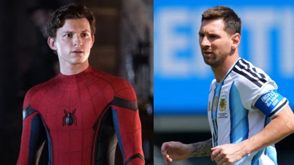 Tom Holland y Lionel Messi durante su encuentro