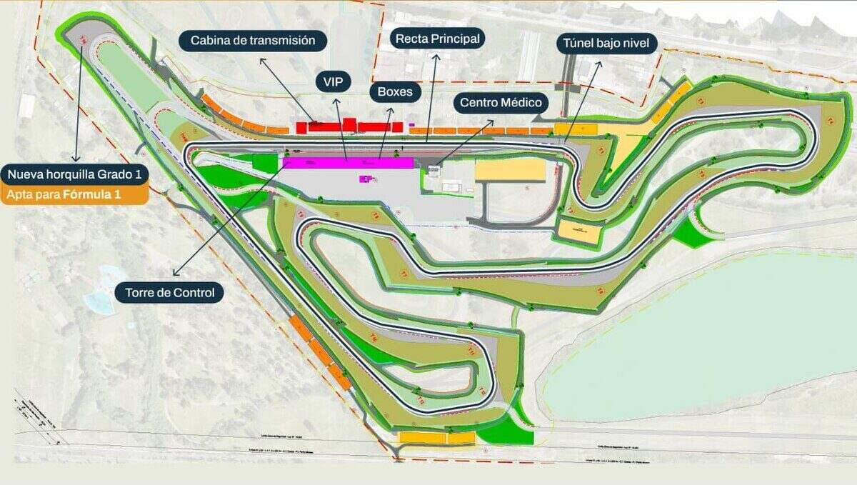 Plano del Autódromo de Buenos Aires con detalles de la remodelación para la Fórmula 1
