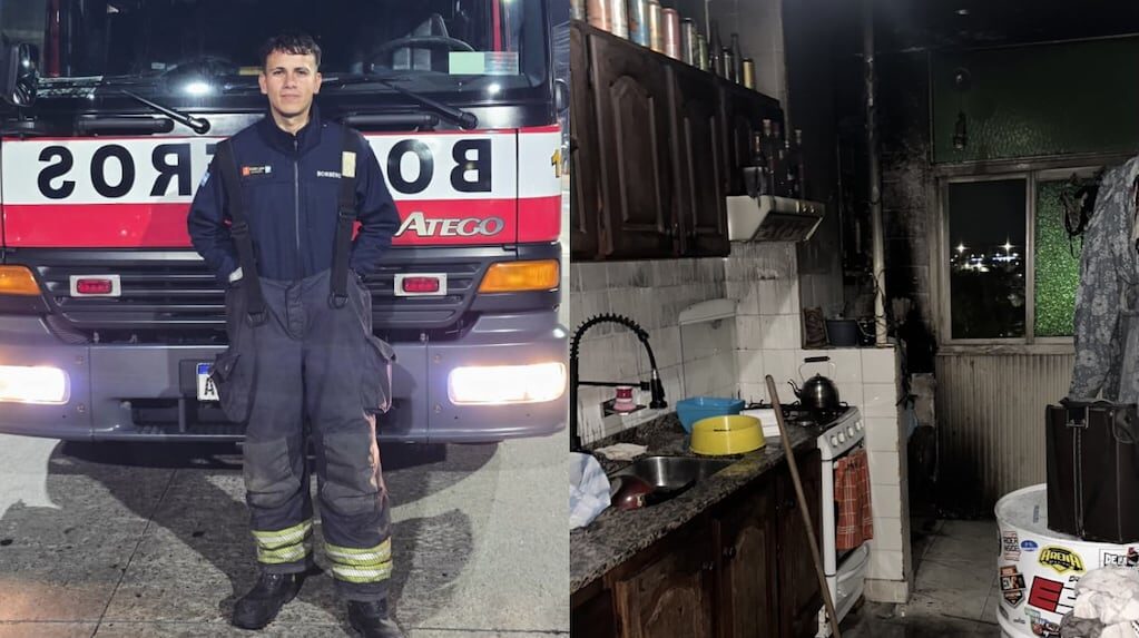 Bombero Lucas Escaris tras el incendio en su hogar en Wilde