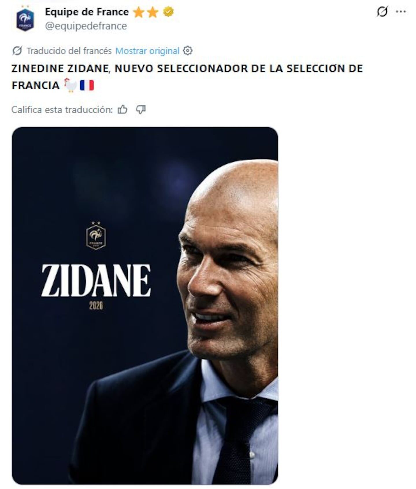 Zinedine Zidane como nuevo entrenador de la selección francesa de fútbol